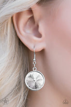 Load image into Gallery viewer, Three dramatically oversized rhinestones are nestled into three textured silver fittings that are connected by oval silver rings, creating a brilliant statement piece. Features an adjustable clasp closure.  Sold as one individual necklace. Includes one pair of matching earrings.
